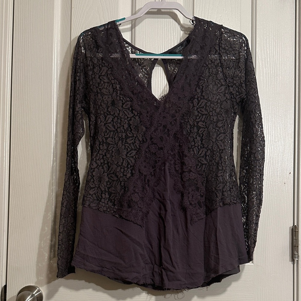 BKE Deep Purple Lace V-Neck Blouse